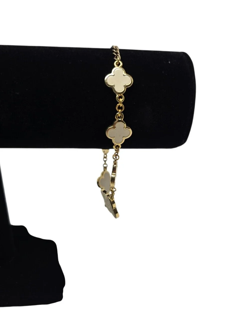 Gold Tone Station Bracelet Clover Charms